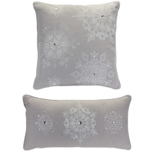 Pillows & Throws*Melrose Set Of 2 Gray And White Snowflake Christmas Throw Pillows 19"