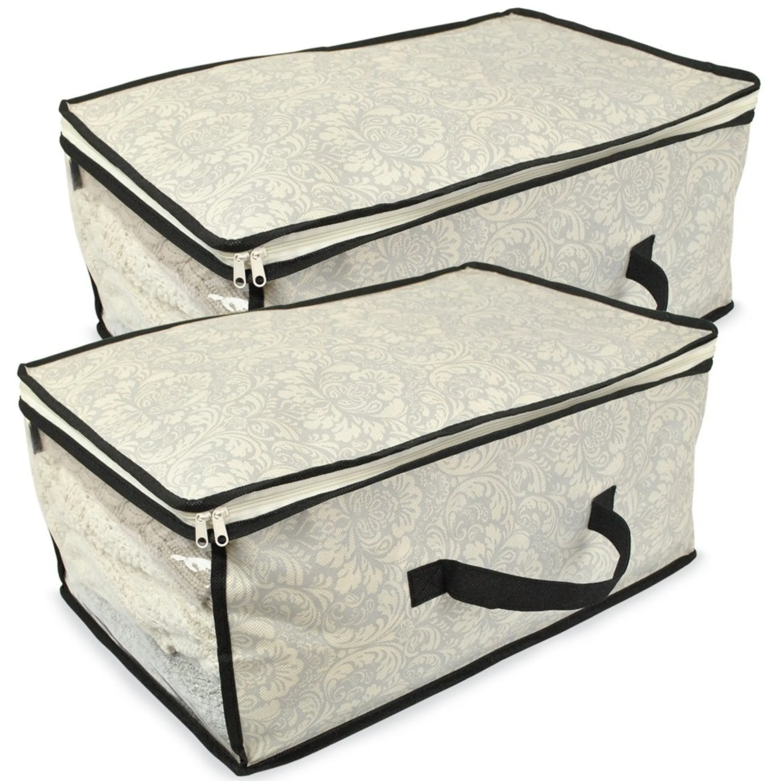 Decoration Storage*CC Home Furnishings Set Of 2 Gray Damask Patterned Soft Storage Bins With Zipper Closure 18"