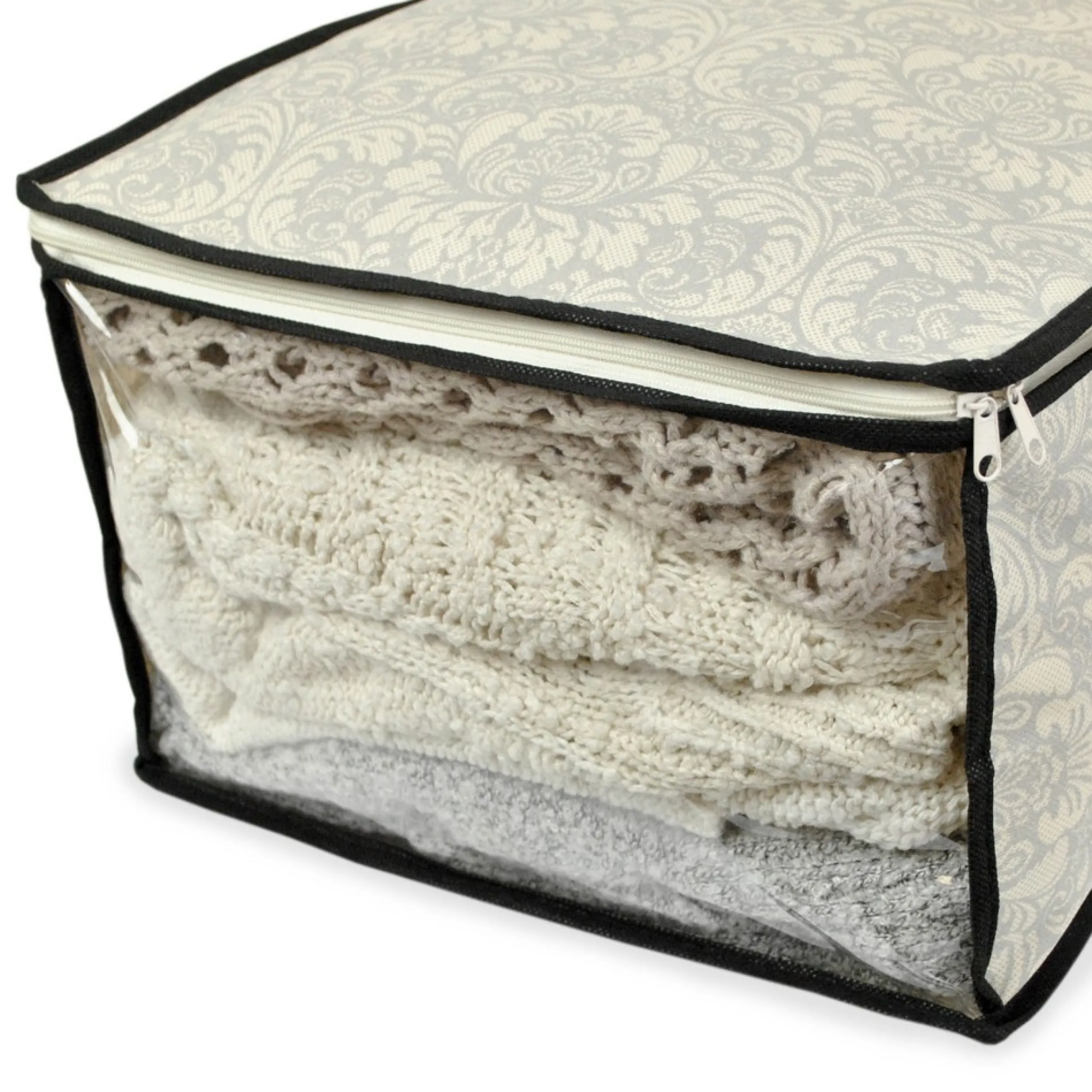 Decoration Storage*CC Home Furnishings Set Of 2 Gray Damask Patterned Soft Storage Bins With Zipper Closure 18"