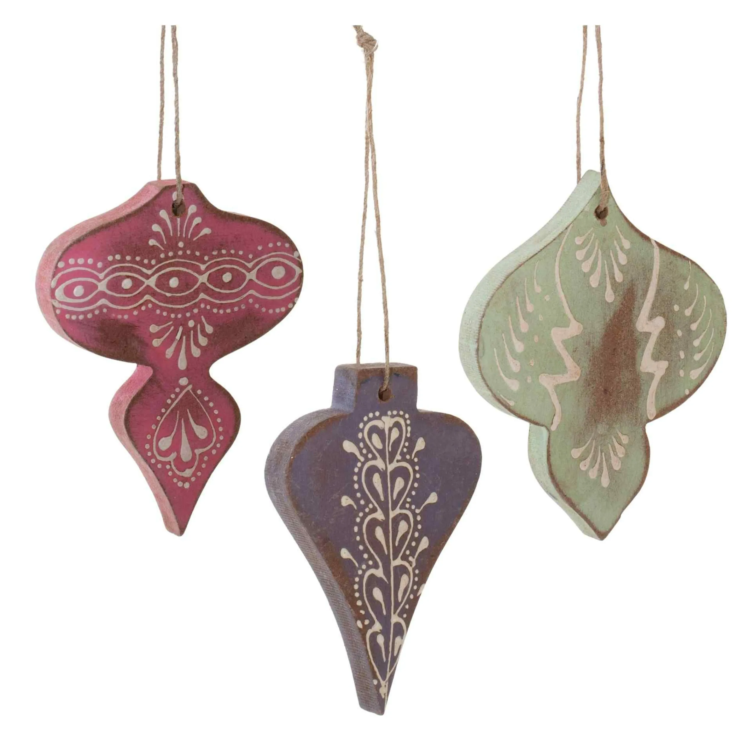 Melrose Finials>Set Of 6 Green And Brown Ornate Wood Finial Christmas Ornaments 4.25"