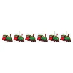 Melrose Transportation></noscript>Set Of 6 Green And Red Glittered Glass Train Christmas Ornaments 4.25