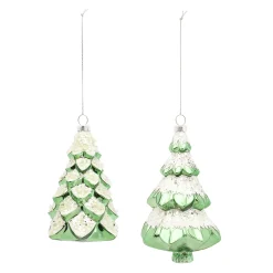 Melrose Trees & Wreaths>Set Of 6 Green Glass Christmas Tree Ornaments 5.75"