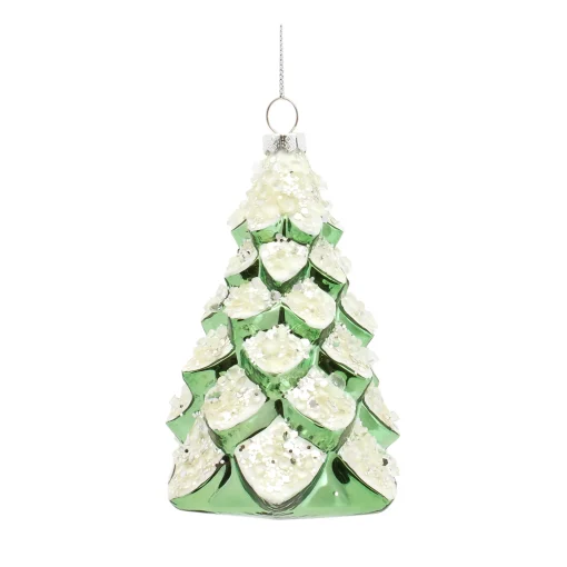 Melrose Trees & Wreaths>Set Of 6 Green Glass Christmas Tree Ornaments 5.75"
