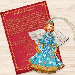 Designocracy Angels & Cherubs></noscript>Set Of 2 Guardian Of The Sea With Anchor Wooden Christmas Ornaments 5.5