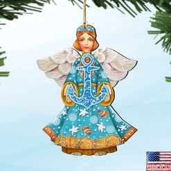 Designocracy Angels & Cherubs></noscript>Set Of 2 Guardian Of The Sea With Anchor Wooden Christmas Ornaments 5.5