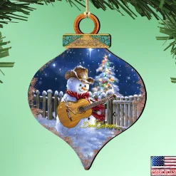 Designocracy Snowmen>Set Of 2 Guitarist Snowman Onion Shaped Wooden Christmas Ornaments 5.5"