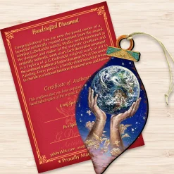 Designocracy Angels & Cherubs></noscript>Set Of 2 Hands Holding Earth Wooden Christmas Ornaments 5.5