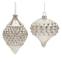 Melrose Pendants & Drops>Set Of 6 Harlequin Mercury Glass Christmas Ornaments 5.5"