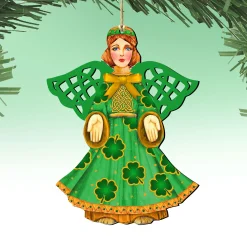 Designocracy Angels & Cherubs></noscript>Set Of 2 Irish Angel Wooden Christmas Ornaments 5.5