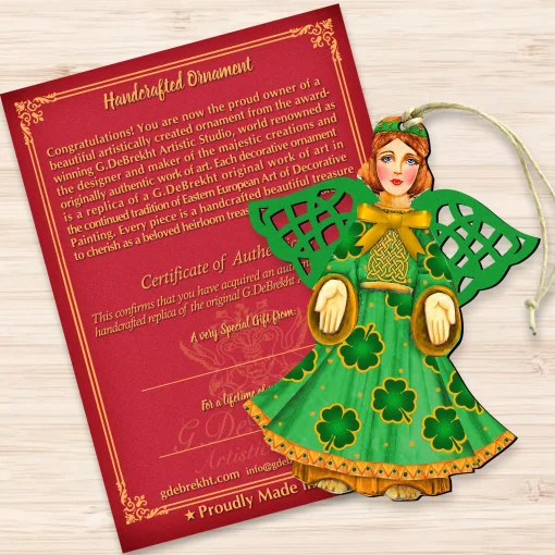Designocracy Angels & Cherubs>Set Of 2 Irish Angel Wooden Christmas Ornaments 5.5"