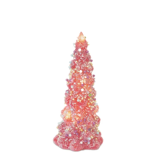 Melrose Trees & Wreaths>Set Of 3 Led Tree With Rainbow Pearl Christmas Ornaments 11.75"