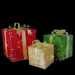 Outdoor Decorations*Northlight Set Of 3 Lighted Gift Box Outdoor Christmas Decoration 12-Inch