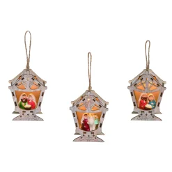 Contemporary Home Living Nativity & Religious>Set Of 3 Lighted Red And Blue Nativity Christmas Hanging Ornaments 6"
