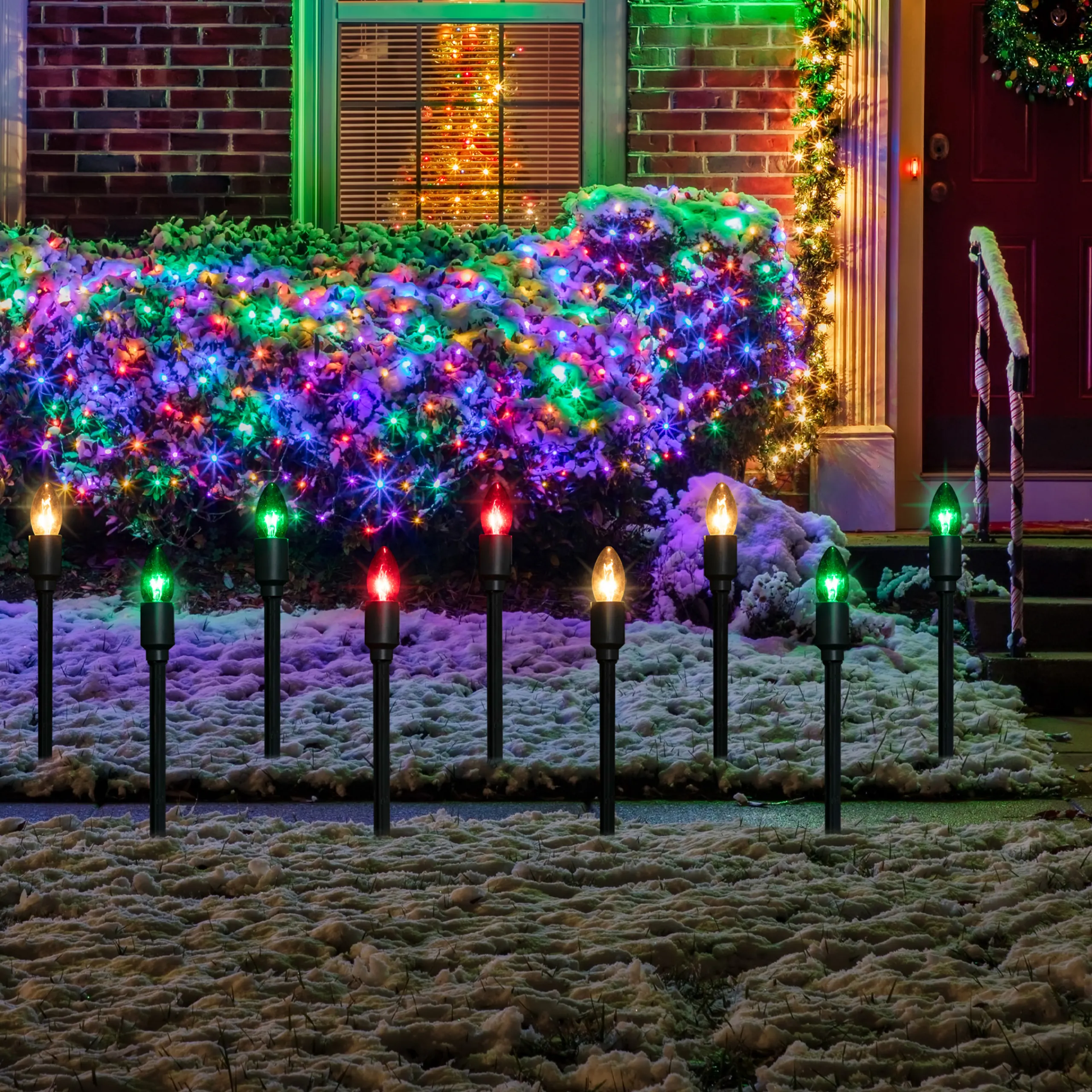 Northlight Set Of 15 Lighted Red, Clear And Green C9 Christmas Pathway Marker Decor