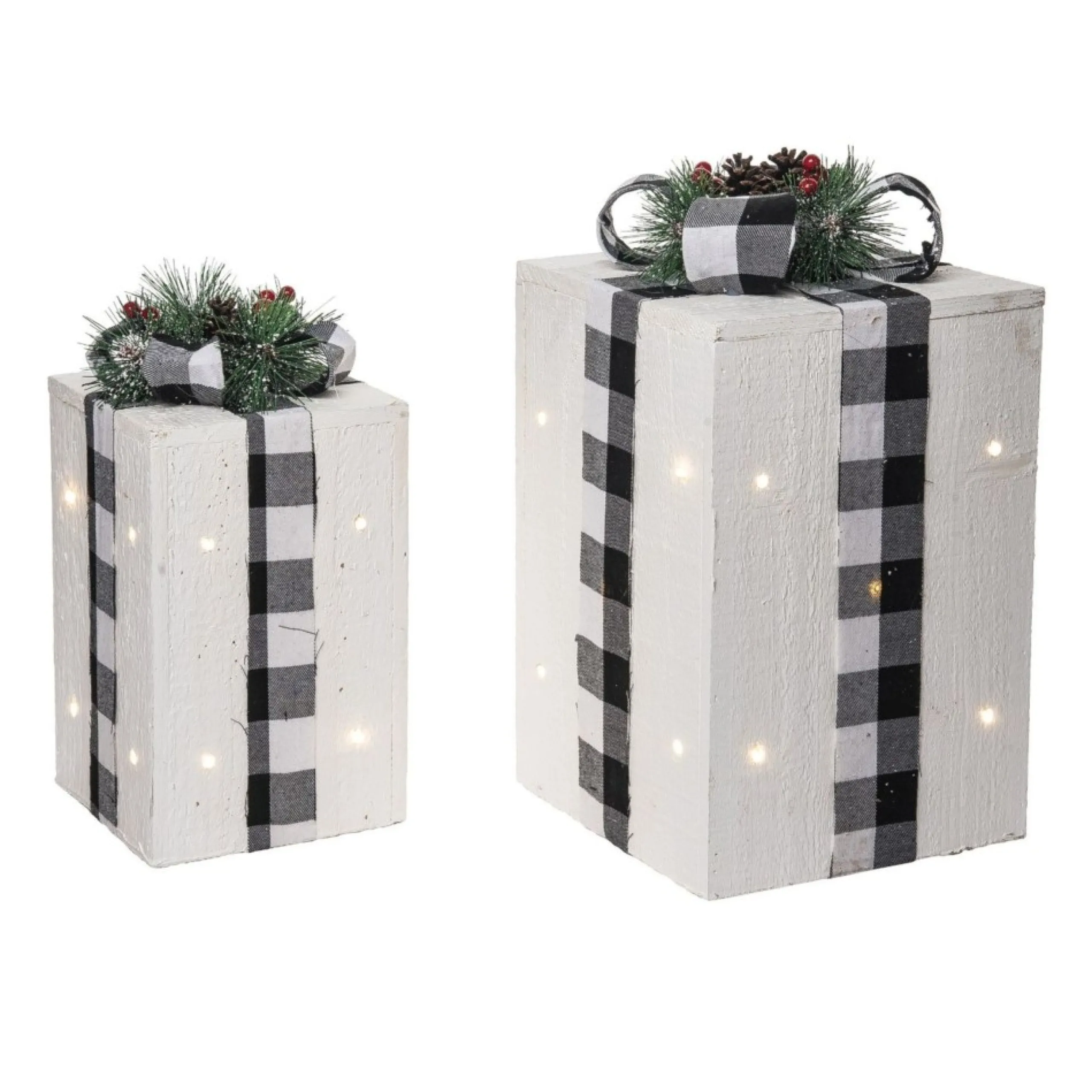 Gift Accessories*Contemporary Home Living Set Of 2 Lighted White Christmas Gift Tabletop Decorations 12.5"
