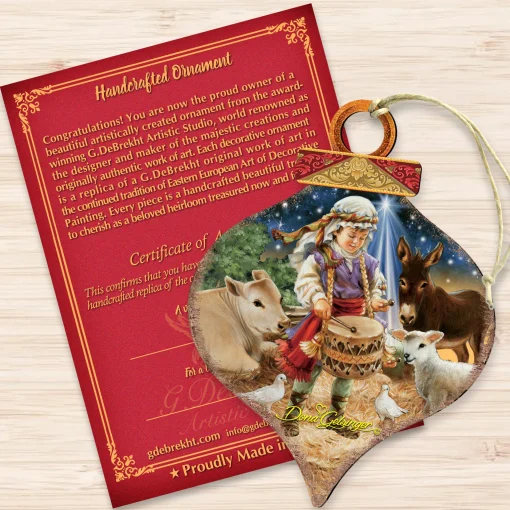Designocracy Nativity & Religious>Set Of 2 Little Drummer Boy Wooden Onion Shaped Christmas Ornaments 5.5"