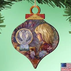 Designocracy Fantasy & Sci Fi>Set Of 2 Little Girl With Fairies Wooden Christmas Ornaments 5.5"