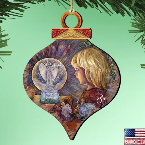 Designocracy Fantasy & Sci Fi>Set Of 2 Little Girl With Fairies Wooden Christmas Ornaments 5.5"