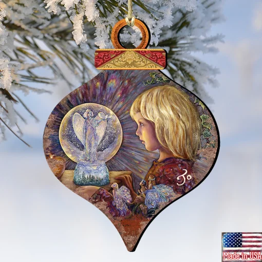 Designocracy Fantasy & Sci Fi>Set Of 2 Little Girl With Fairies Wooden Christmas Ornaments 5.5"