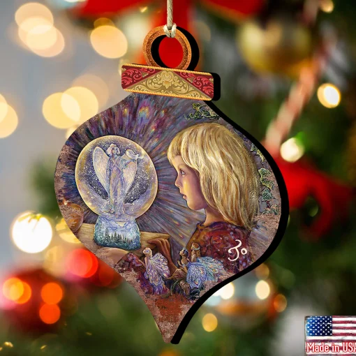 Designocracy Fantasy & Sci Fi>Set Of 2 Little Girl With Fairies Wooden Christmas Ornaments 5.5"