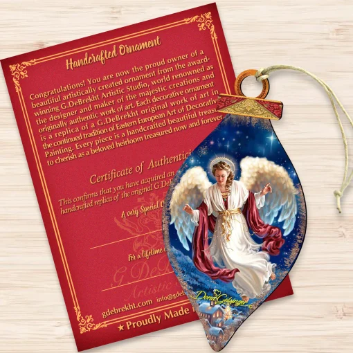 Designocracy Angels & Cherubs>Set Of 2 Lovely Angel Wooden Christmas Ornaments 5.5"