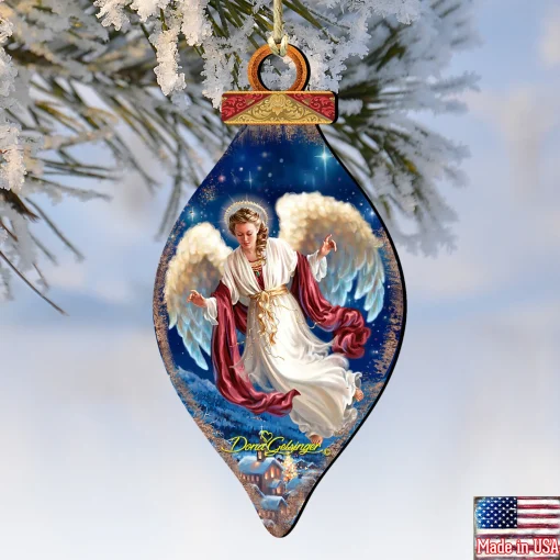 Designocracy Angels & Cherubs>Set Of 2 Lovely Angel Wooden Christmas Ornaments 5.5"