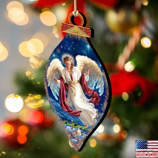 Designocracy Angels & Cherubs>Set Of 2 Lovely Angel Wooden Christmas Ornaments 5.5"