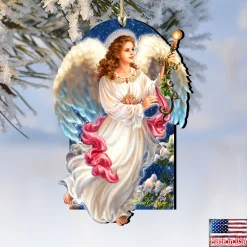 Designocracy Angels & Cherubs></noscript>Set Of 2 Luminous Angel Wooden Christmas Ornaments 5.5