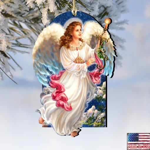 Designocracy Angels & Cherubs>Set Of 2 Luminous Angel Wooden Christmas Ornaments 5.5"