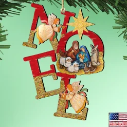 Designocracy Angels & Cherubs>Set Of 2 Magnificent Nativity "Noel" Wooden Christmas Ornaments 5.5"