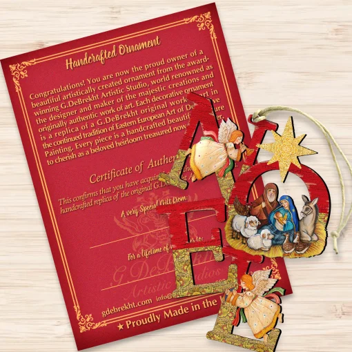 Designocracy Angels & Cherubs>Set Of 2 Magnificent Nativity "Noel" Wooden Christmas Ornaments 5.5"