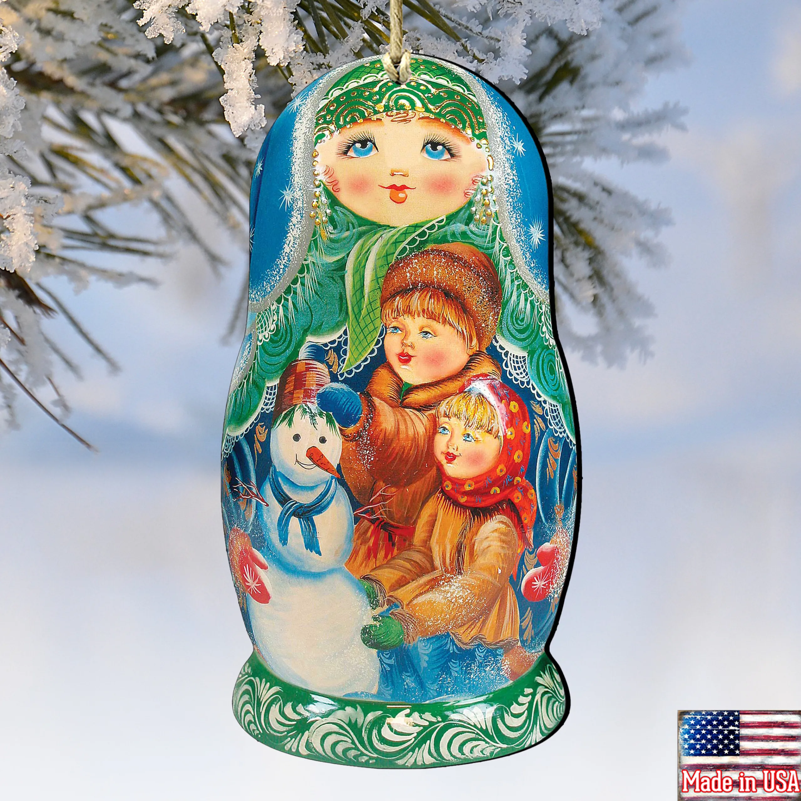 Designocracy Snowmen>Set Of 2 Matreshka Doll Playing Snowman Wooden Christmas Ornaments 5.5"
