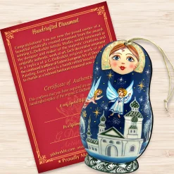 Designocracy Stars></noscript>Set Of 2 Matreshka Doll With Flying Angels Wooden Christmas Ornaments 5.5