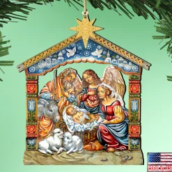 Designocracy Nativity & Religious>Set Of 2 Miracle Birth Holy Family Wood Christmas Ornaments 5.5"