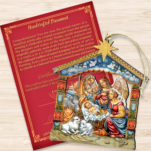 Designocracy Nativity & Religious>Set Of 2 Miracle Birth Holy Family Wood Christmas Ornaments 5.5"