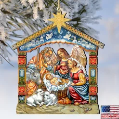 Designocracy Nativity & Religious></noscript>Set Of 2 Miracle Birth Holy Family Wood Christmas Ornaments 5.5