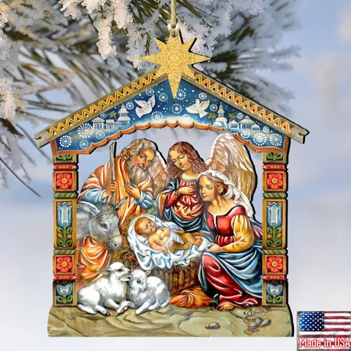 Designocracy Nativity & Religious>Set Of 2 Miracle Birth Holy Family Wood Christmas Ornaments 5.5"