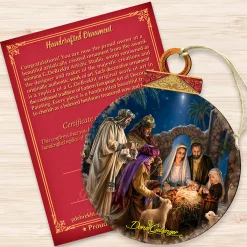 Designocracy Nativity & Religious></noscript>Set Of 2 Miracle Birth Wooden Christmas Ornaments 5.5