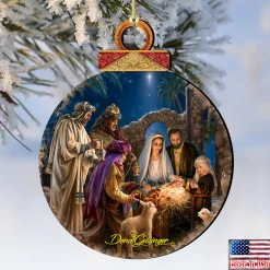 Designocracy Nativity & Religious></noscript>Set Of 2 Miracle Birth Wooden Christmas Ornaments 5.5