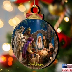 Designocracy Nativity & Religious></noscript>Set Of 2 Miracle Birth Wooden Christmas Ornaments 5.5