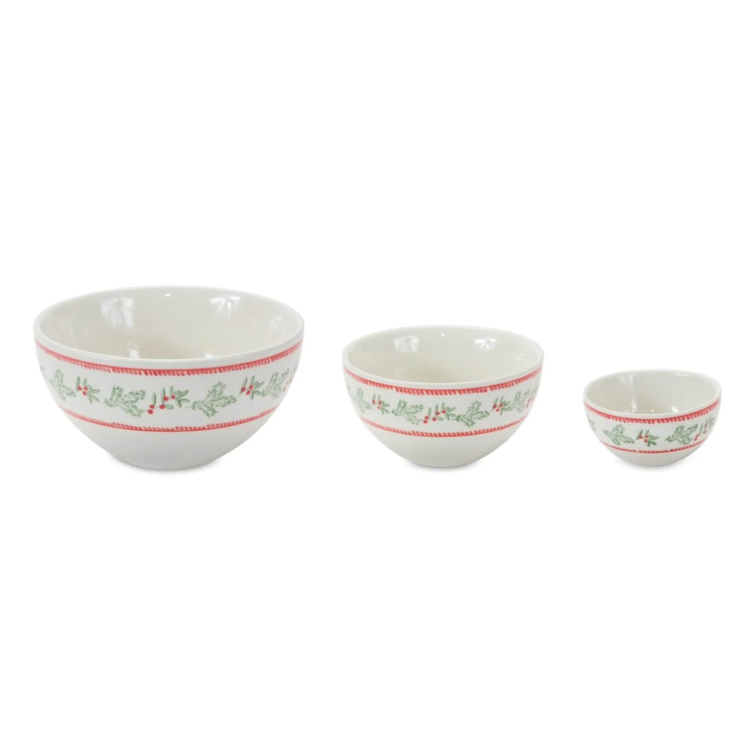 Serving Pieces*Melrose Set Of 3 Mistletoe And Pine Ceramic Round Bowls 9"