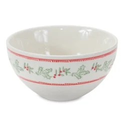 Serving Pieces*Melrose Set Of 3 Mistletoe And Pine Ceramic Round Bowls 9