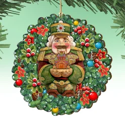 Designocracy Nutcrackers></noscript>Set Of 2 Nutcracker's Gift Wreath Wooden Christmas Ornaments 5.5