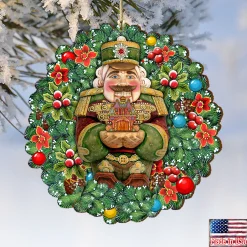 Designocracy Nutcrackers></noscript>Set Of 2 Nutcracker's Gift Wreath Wooden Christmas Ornaments 5.5