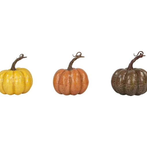 Northlight Set Of 3 Orange, Yellow And Brown Crackle Finish Fall Harvest Pumpkins 4"