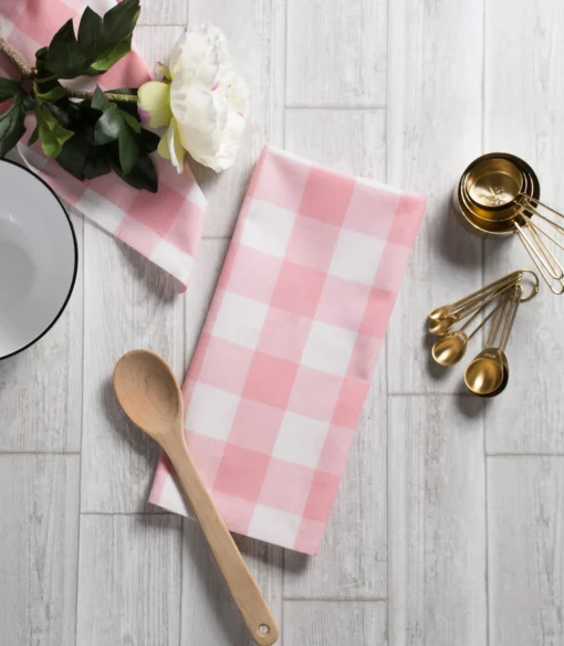 Contemporary Home Living Set Of 3 Pale Pink And White Buffalo Checkered Rectangular Dishtowels 30"