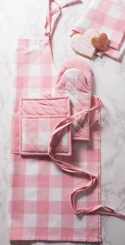 Contemporary Home Living Set Of 3 Pale Pink And White Buffalo Checkered Rectangular Dishtowels 30