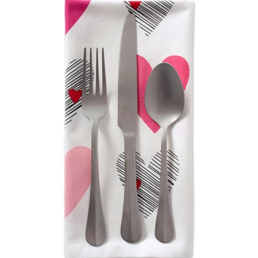 Contemporary Home Living Set Of 6 Pink And White Hearts Collage Square Napkins 20"