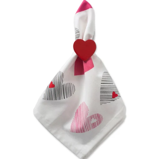 Contemporary Home Living Set Of 6 Pink And White Hearts Collage Square Napkins 20"