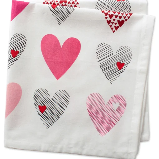 Contemporary Home Living Set Of 6 Pink And White Hearts Collage Square Napkins 20"